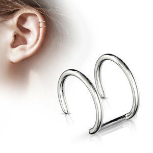 Fake piercing do ucha - dva lesklé ocelové kroužky stříbrné barvy