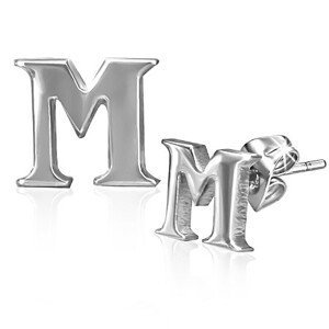 Puzetové náušnice z oceli - tiskací písmeno M