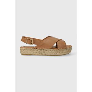 Kožené sandály Alohas Crossed dámské, hnědá barva, na platformě, ESWG1.10