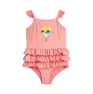 Jednodílné dětské plavky Mini Rodini Owl růžová barva