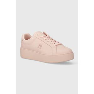 Kožené sneakers boty Tommy Hilfiger PLATFORM COURT SNEAKER NUBUCK růžová barva, FW0FW07912
