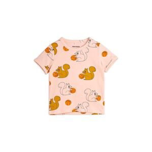 Dětské tričko Mini Rodini Squirrel růžová barva