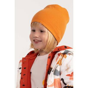 Oboustranná dětská čepice Coccodrillo oranžová barva, z tenké pleteniny