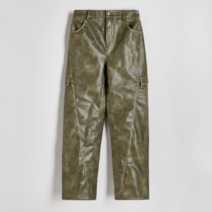Reserved - Koženkové cargo kalhoty - Zelená